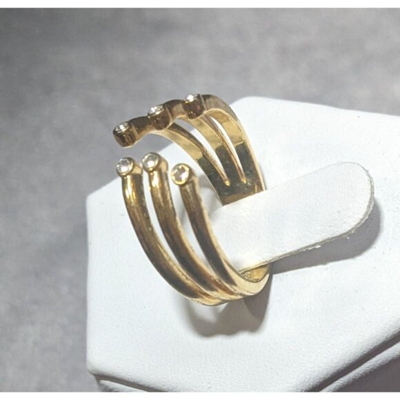 Baublebar Glam Gold Tone Tripe Layer Cage Ring With Clear Stones Size 7 - Picture 3 of 12